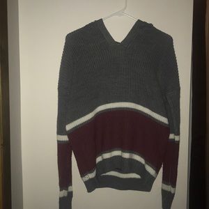 Gray burgundy and white striped sweater